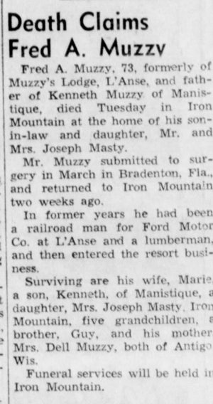 Muzzys Lodge (Muzzys Airport) - Obituary For Fred A Muzzv Aged 73 May 1958 (newer photo)